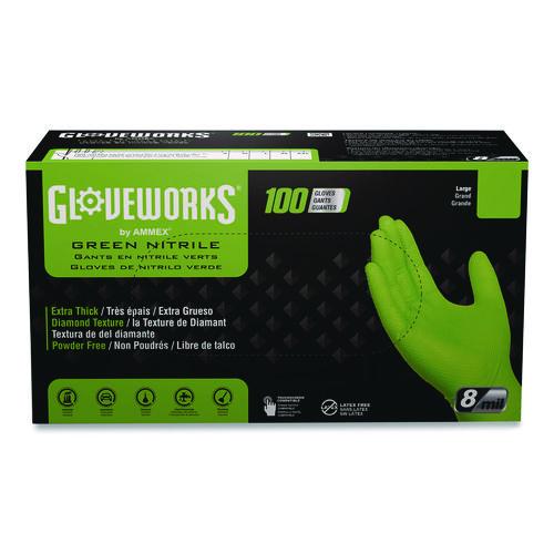 Heavy-duty Industrial Nitrile Gloves, Powder-free, 2x-large, 8 Mil Thick, 9.5" Long, Green, 100/box, 10 Boxes/carton