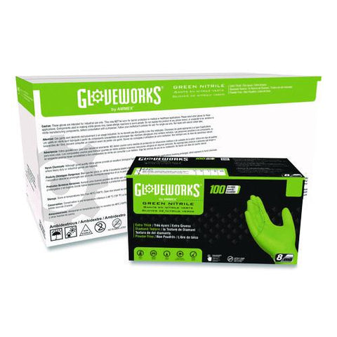 Heavy-duty Industrial Nitrile Gloves, Powder-free, 2x-large, 8 Mil Thick, 9.5" Long, Green, 100/box, 10 Boxes/carton