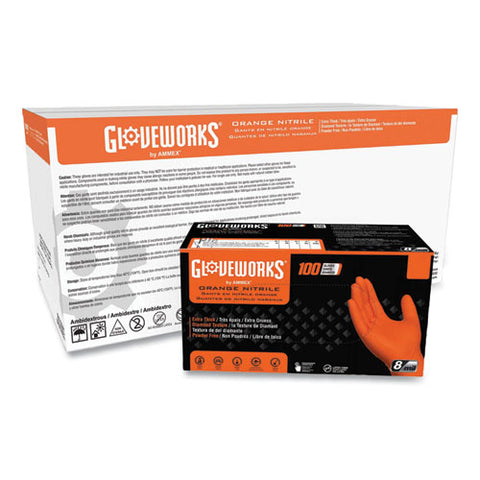 Heavy-duty Industrial Nitrile Gloves, Powder-free, 2x-large, 8 Mil Thick, 9.5" Long, Orange, 100/box, 10 Boxes/carton