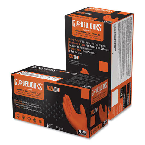 Heavy-duty Industrial Nitrile Gloves, Powder-free, 8 Mil, Xx-large, Orange, 100/box