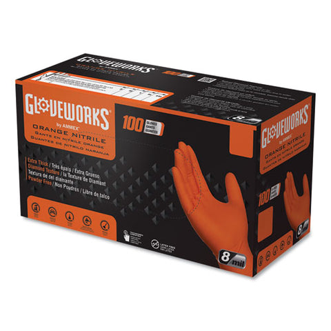 Heavy-duty Industrial Nitrile Gloves, Powder-free, 8 Mil, Xx-large, Orange, 100/box