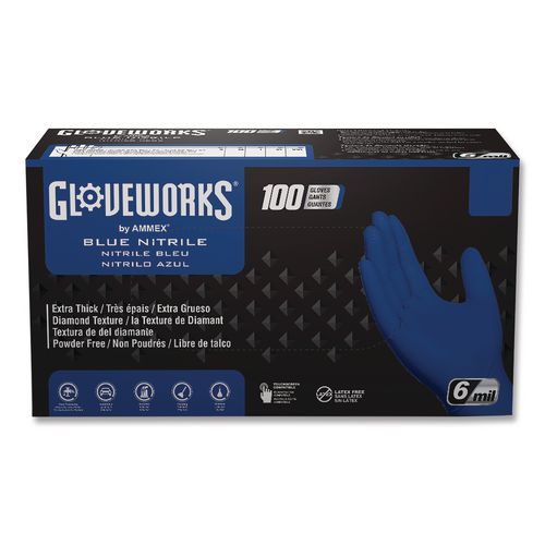 Heavy-duty Industrial Nitrile Gloves, Powder-free, Medium, 6 Mil Thick, 9.5" Long, Royal Blue, 100/box, 10 Boxes/carton