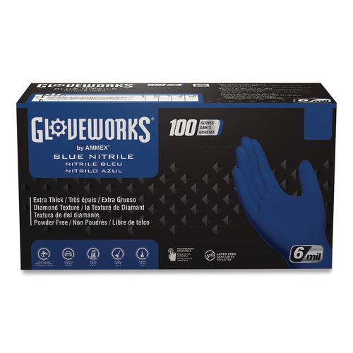 Heavy-duty Industrial Nitrile Gloves, Powder-free, Large, 6 Mil Thick, 9.5" Long, Royal Blue, 100/box, 10 Boxes/carton