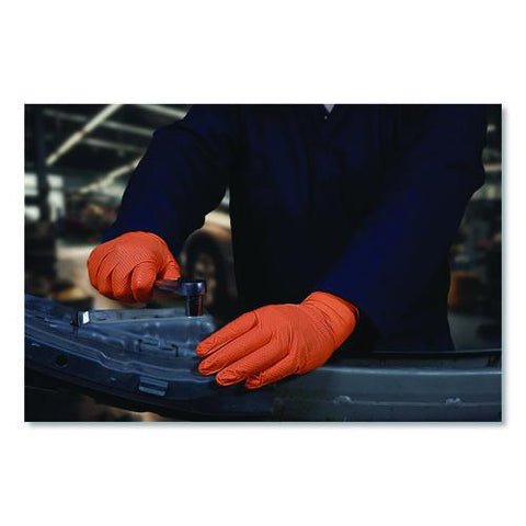 Ultra Industrial Flock-lined Nitrile Disposable Gloves, Large, 8 Mil Thick, 9.06" Long, Orange, 50/box, 10 Boxes/carton