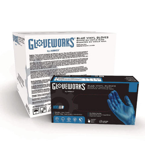 Industrial Vinyl Gloves, Powder-free, 3 Mil, Large, Blue, 100 Gloves/box, 10 Boxes/carton