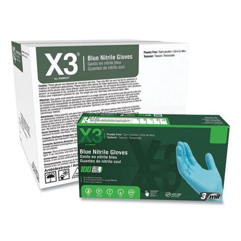 Industrial Nitrile Gloves, Powder-free, Small, 3 Mil Thick, 9.5" Long, Blue, 100/box, 10 Boxes/carton