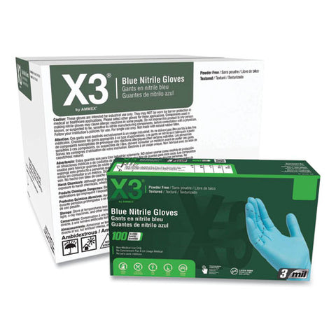 Industrial Nitrile Gloves, Powder-free, Medium, 3 Mil Thick, 9.5" Long, Blue, 100/box, 10 Boxes/carton