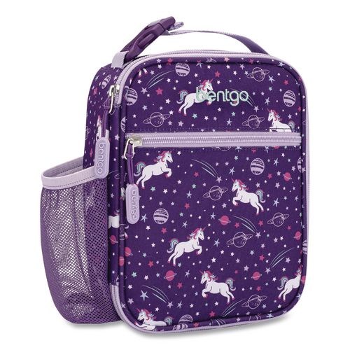 Kids Insulated Lunch Tote, Unicorns Theme, 7.3" X 3.5" X 9.5", Purple/multicolor