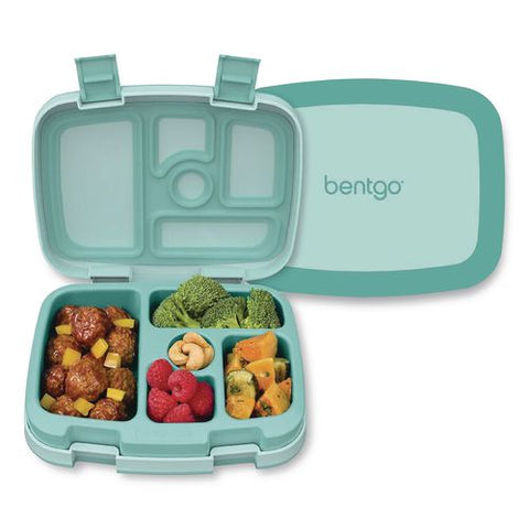 Kids Five-compartment Bento Box, 8.5" X 6.5" X 2", Seafoam Green
