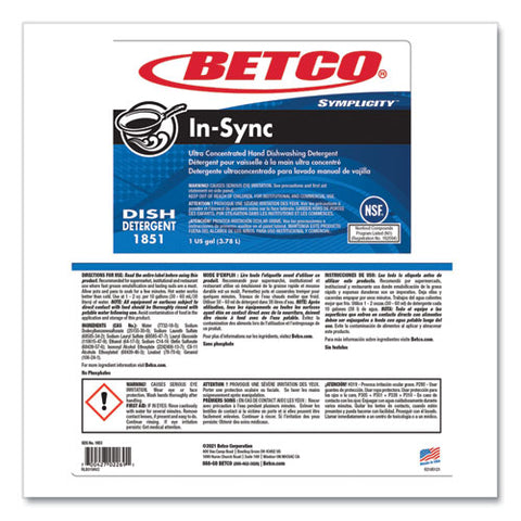 Symplicity In-sync Premium Hand Dishwashing Detergent, Fresh Ozonic Scent, 1 Gal Bottle, 4/carton