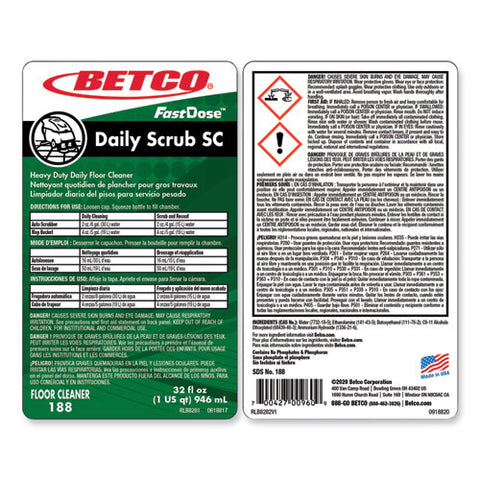 Daily Scrub Sc Floor Cleaner, 32 Oz Bottle, 6/carton