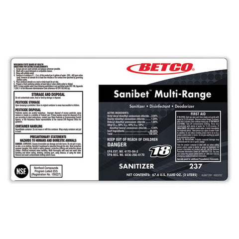 Symplicity Sanibet Multi-range Sanitizer Disinfectant Deodorizer, 1 Gal Bottle, 4/carton