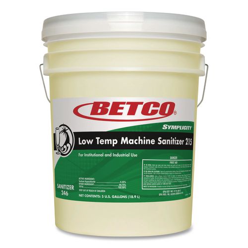 Symplicity Low Temp Machine Sanitizer, Chlorine Scent, 5 Gal Pail
