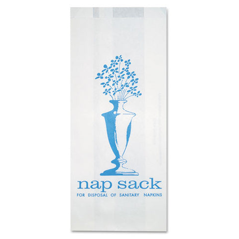 Nap Sack Sanitary Disposal Bags, 4" X 2" X 9", White, 1,000/carton