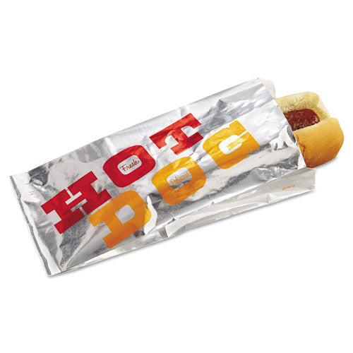 Foil Single-serve Bags, Hot Dog Labeling, 3.5" X 1.5" X 8.5", Silver/red/orange, 1,000/carton