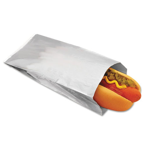 Foil Single-serve Bags, Unlabeled Hot Dog, 3.5" X 1.5" X 8.5", Silver, 1,000/carton