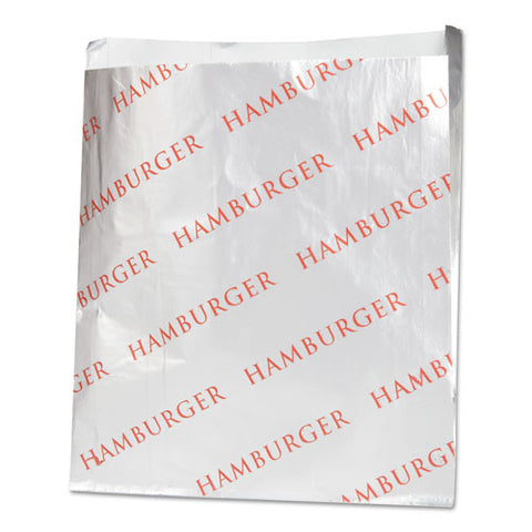 Foil Single-serve Bags, Hamburger Labeling, 6" X 0.75" X 6.5", Silver/red, 1,000/carton