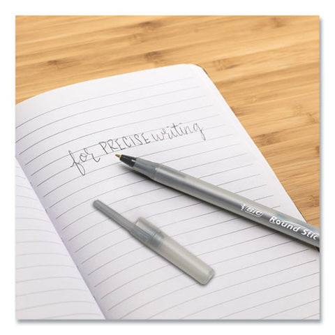 Round Stic Xtra Life Ballpoint Pen, Stick, Medium 1 Mm, Black Ink, Smoke Barrel, 10/pack