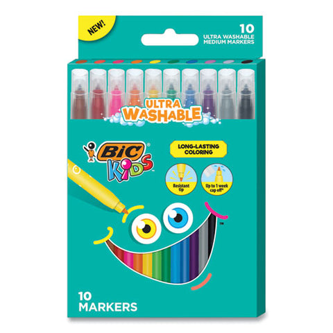 Kids Ultra Washable Markers, Medium Bullet Tip, Assorted Colors, 10/pack