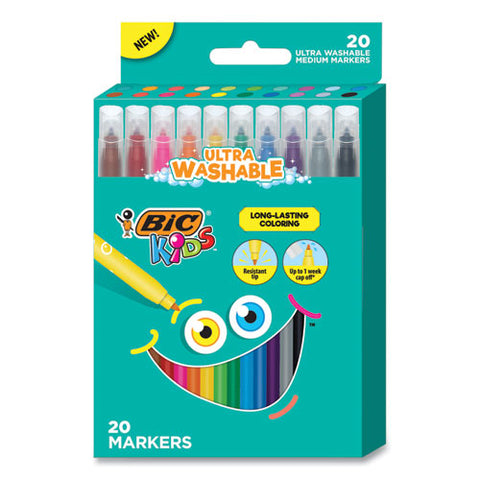 Kids Ultra Washable Markers, Medium Bullet Tip, Assorted Colors, 20/pack