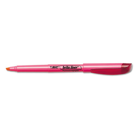 Brite Liner Highlighter, Fluorescent Pink Ink, Chisel Tip, Pink/black Barrel, Dozen