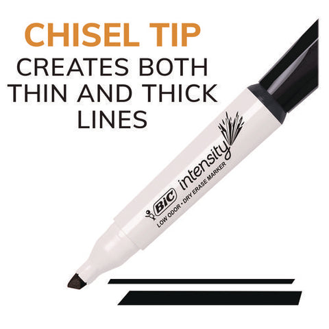 Intensity Low Odor Chisel Tip Dry Erase Marker, Broad Chisel Tip, Assorted Colors, Dozen