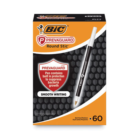 Prevaguard Round Stic Pen, Stick, Medium 1 Mm, Black Ink, Black Barrel, 60/pack