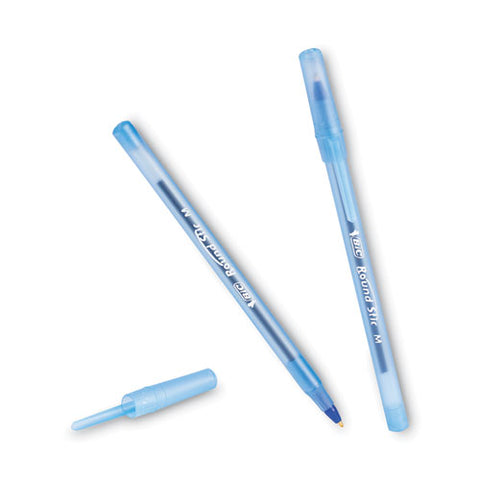 Round Stic Xtra Life Ballpoint Pen, Stick, Medium 1 Mm, Blue Ink, Translucent Blue Barrel, Dozen