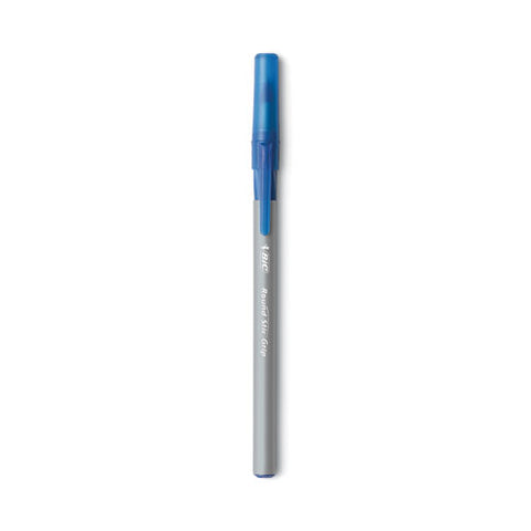 Round Stic Grip Xtra Comfort Ballpoint Pen, Easy-glide, Stick, Medium 1.2 Mm, Blue Ink, Gray/blue Barrel, Dozen