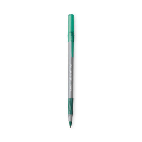 Round Stic Grip Xtra Comfort Ballpoint Pen, Easy-glide, Stick, Medium 1.2 Mm, Green Ink, Gray/green Barrel, Dozen