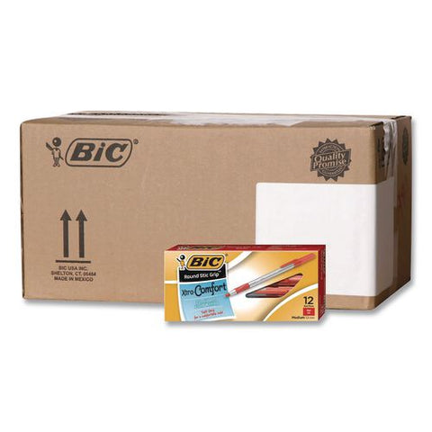 Round Stic Grip Xtra Comfort Ballpoint Pen, Easy-glide System, Stick, Medium 1.2 Mm, Red Ink, Gray/red Barrel, 432/carton