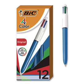 4-color Multi-color Ballpoint Pen, Retractable, Medium 1 Mm, Black/blue/green/red Ink, Blue/white Barrel, 12/box