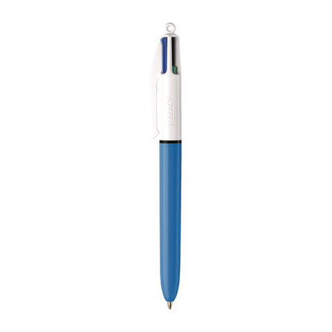 4-color Multi-color Ballpoint Pen, Retractable, Medium 1 Mm, Black/blue/green/red Ink, Blue/white Barrel