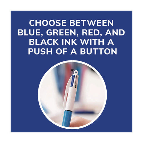 4-color Multi-color Ballpoint Pen, Retractable, Medium 1 Mm, Black/blue/green/red Ink, Blue/white Barrel