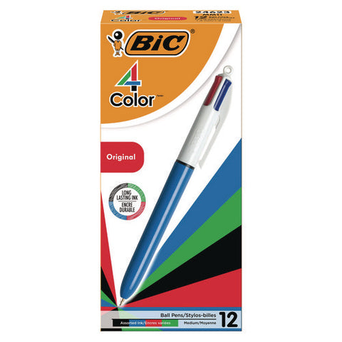 4-color Multi-color Ballpoint Pen, Retractable, Medium 1 Mm, Black/blue/green/red Ink, Blue/white Barrel