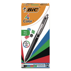 4-color Pro Grip Multi-color Ballpoint Pen, Retractable, Medium 1 Mm, Black/blue/green/red Ink, Black/gray Barrel, Dozen