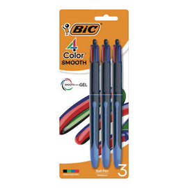 4-color Multifunction Ballpoint Pen, Retractable, Medium 1 Mm, Black/blue/green/red Ink, Black/blue Barrel, 3/pack