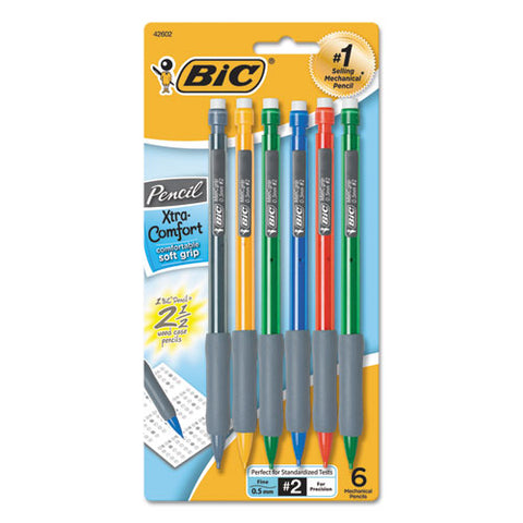 Xtra-comfort Mechanical Pencil, 0.5 Mm, Hb (#2), Black Lead, Randomly Assorted Barrel Colors, 6/pack