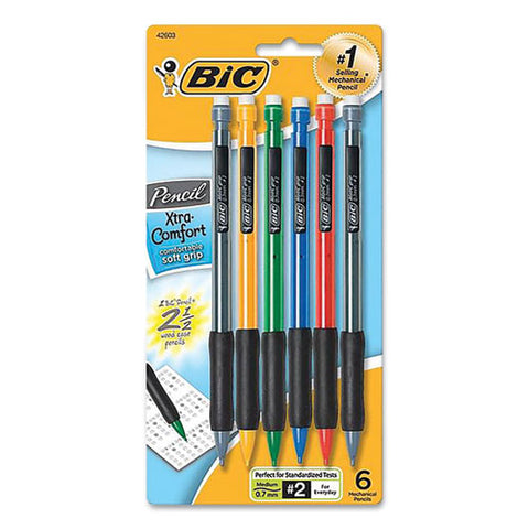 Xtra-comfort Mechanical Pencil, 0.7 Mm, Hb (#2), Black Lead, Assorted Barrel Colors, 6/pack