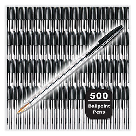 Cristal Xtra Smooth Ballpoint Pen, Stick, Medium 1 Mm, Black Ink, Clear Barrel, 500/pack