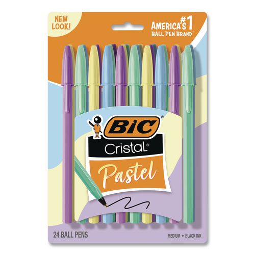 Cristal Ballpoint Pen, Stick, Medium 1 Mm, Black Ink, Pastel Barrels, 24/pack
