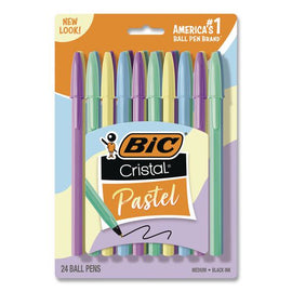 Cristal Ballpoint Pen, Stick, Medium 1 Mm, Black Ink, Pastel Barrels, 24/pack