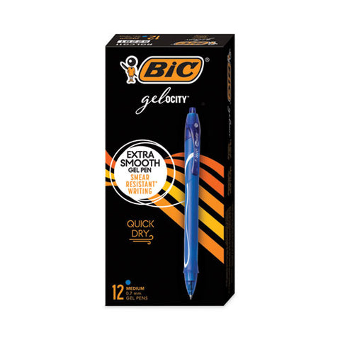 Gel-ocity Quick Dry Gel Pen, Retractable, Medium 0.7 Mm, Blue Ink, Blue Barrel, Dozen