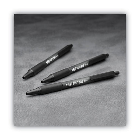 Soft Feel Ballpoint Pen, Retractable, Fine 0.8 Mm, Black Ink, Black Barrel, Dozen