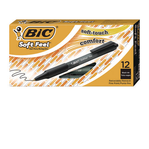 Soft Feel Ballpoint Pen, Retractable, Medium 1 Mm, Black Ink, Black Barrel, Dozen