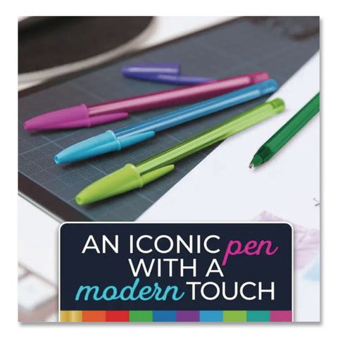 Color Cues Cristal Xtra Smooth Ballpoint Pen, Stick, Medium 1.2 Mm, Assorted Ink And Barrel Colors, 10/box