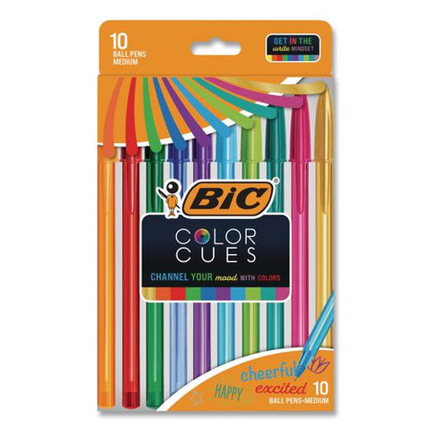 Color Cues Cristal Xtra Smooth Ballpoint Pen, Stick, Medium 1.2 Mm, Assorted Ink And Barrel Colors, 10/box