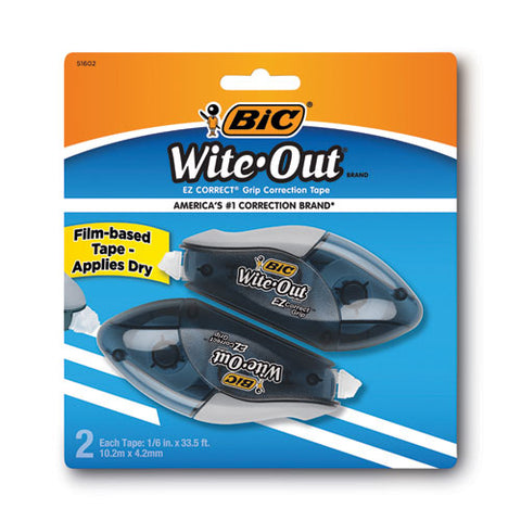 Wite-out Ez Correct Grip Correction Tape, Nonrefill, Smoke Applicator, 0.17" X 402", 2/pack