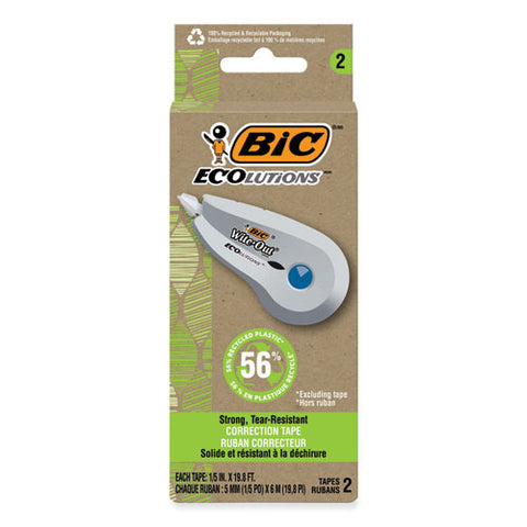 Wite-out Brand Ecolutions Correction Tape, Non-refillable, White,  0.2" X 19.8 Ft, 2/pack