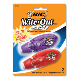 Wite-out Brand Mini Twist Correction Tape, Non-refillable, 0.2" X 26.17 Ft, White Tape, Assorted Dispenser Colors, 2/pack